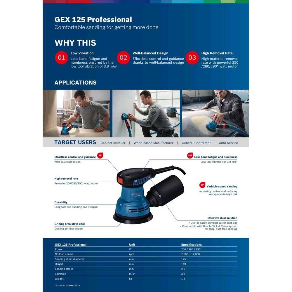 Bosch GEX 125 Random Orbit Sander 5" 250W - KHM Megatools Corp.