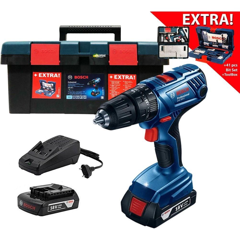 Bosch GSB 180-Li Cordless Hammer Drill + 41 pcs Bit Set and Case - Goldpeak Tools PH Bosch